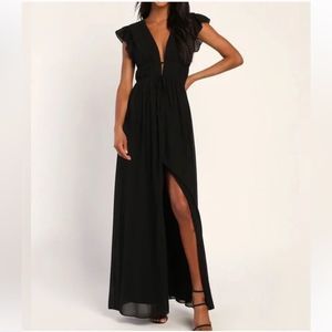 NWT Lulus I'm All Yours Black Ruffled Maxi Dress Size L